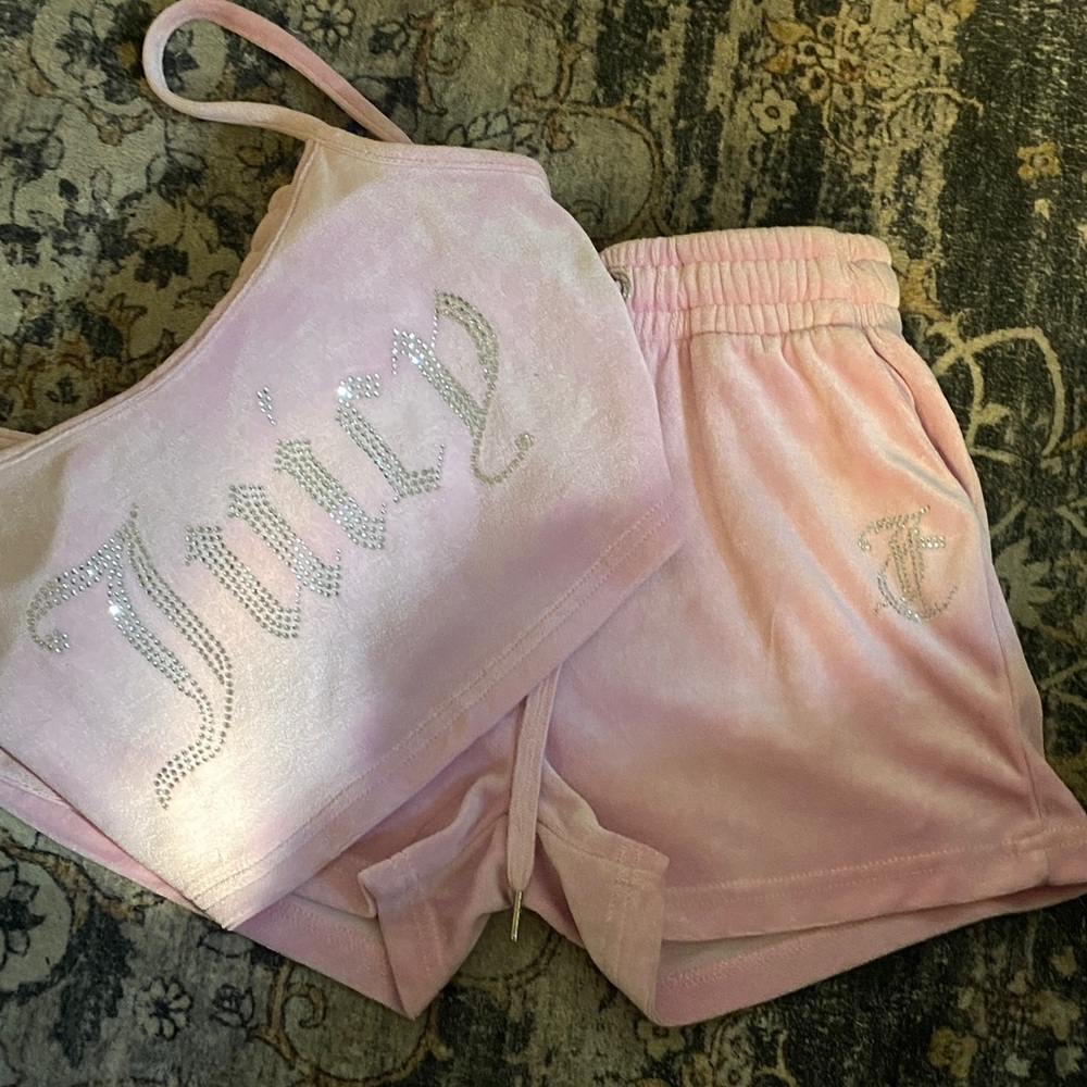 Juicy Couture Light Pink Velour Crop Top and Shorts